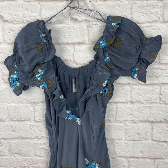 Free People Dusty Blue Floral Ruffled Maxi Dress - Picture 3 of 9